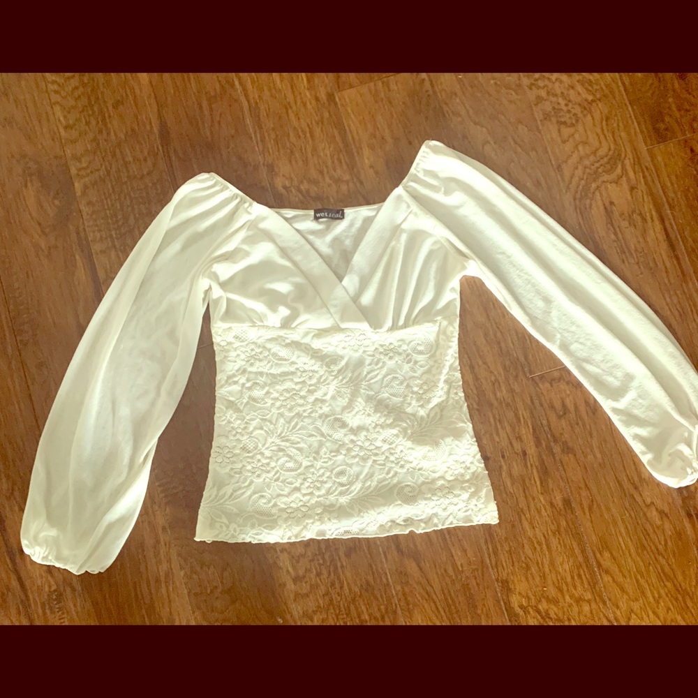 Cream colored lace peasant style boho top